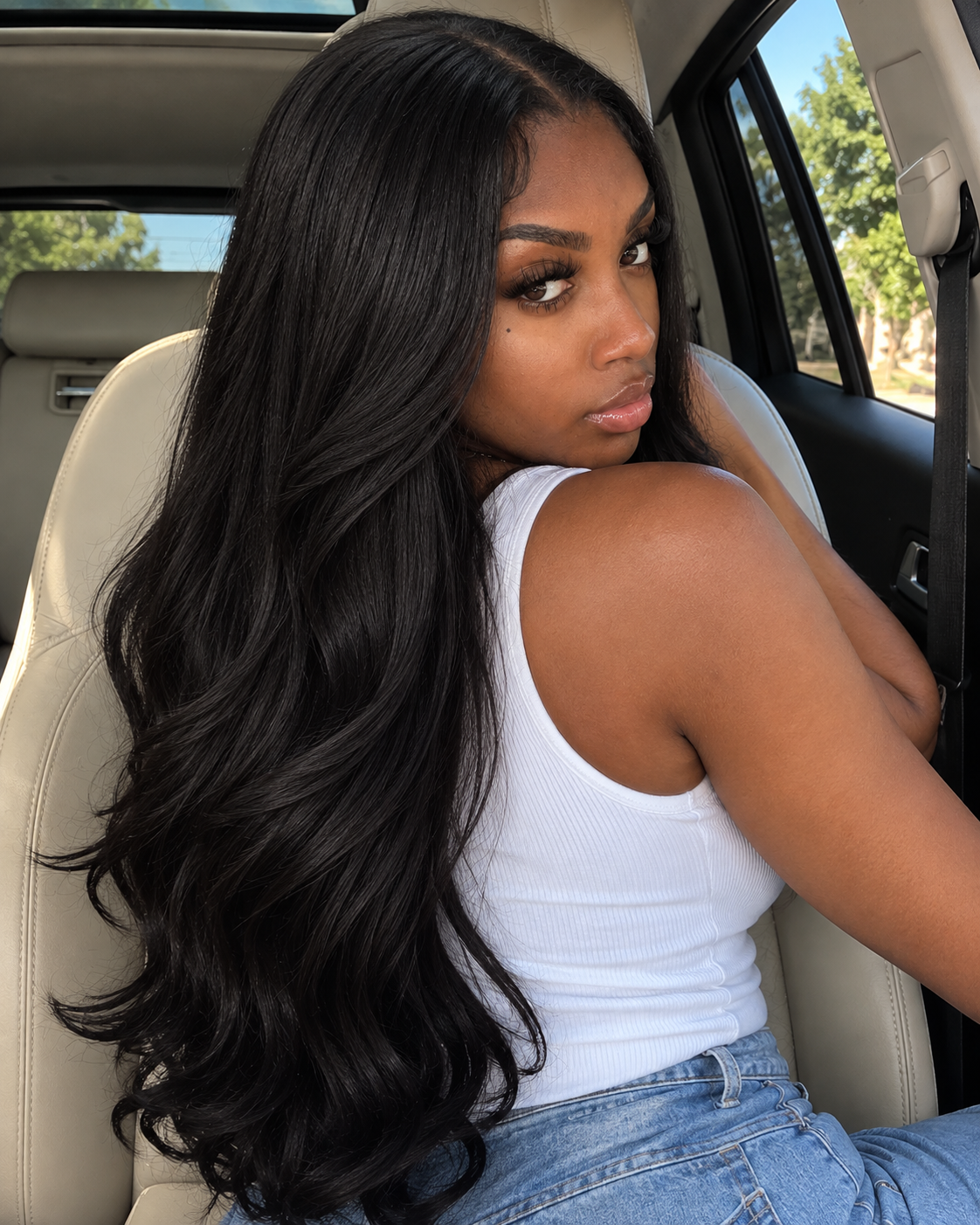 Aurora HD Lace Glueless Long Natural Black Body Wave 100% Human Hair Wig