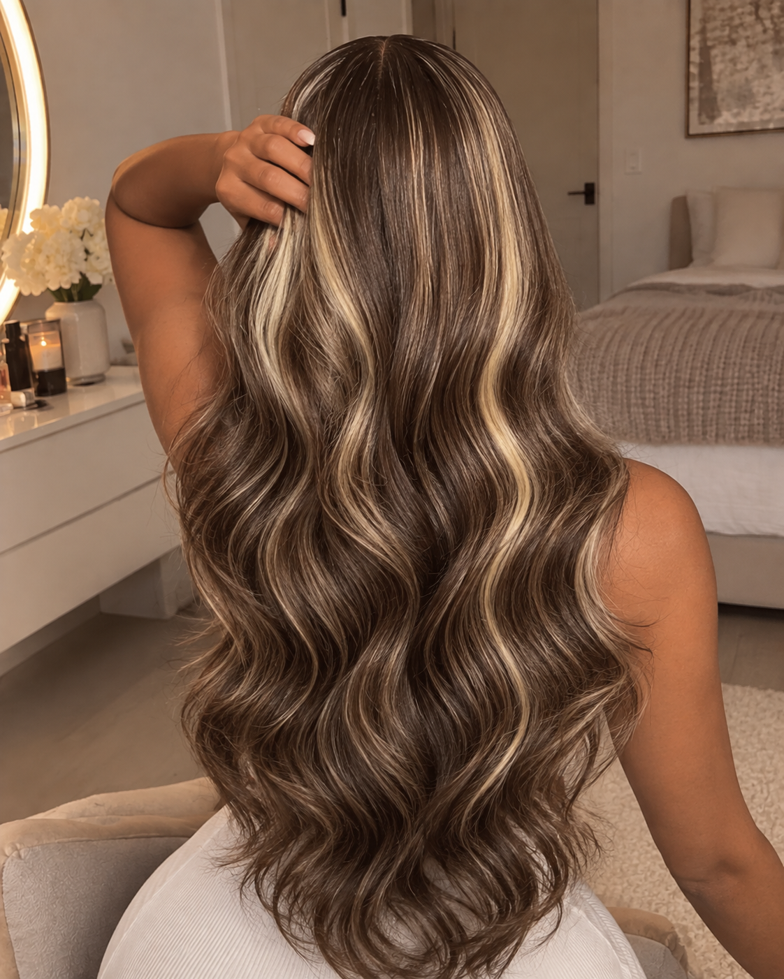 Aurora Front Lace Glueless Brown Wavy Highlights 100% Human Hair Wig