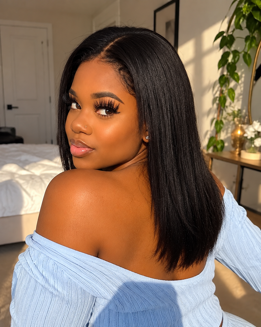 Aurora Front Lace Glueless Straight Medium Natural Black 100% Human Hair Wig
