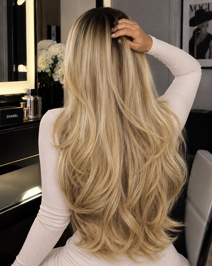 Aurora HD Lace Layered Wavy Beige Blonde 100% Human Hair Wig