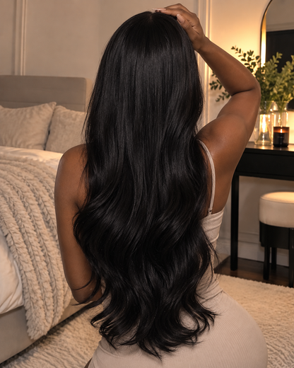Aurora Front Lace Glueless Soft Loose Waves Natural Black 100% Human Hair Wig