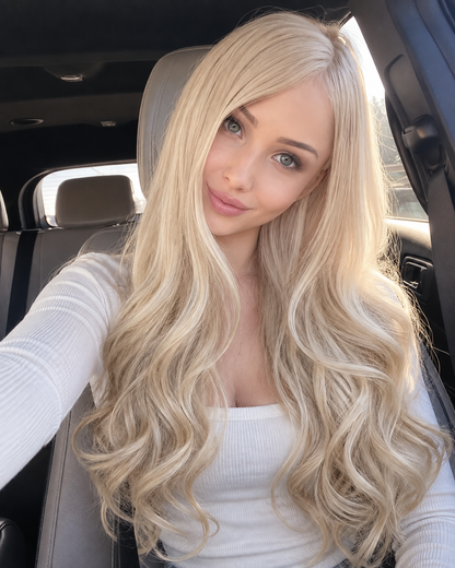 13x6 HD Lace Ivory Blonde Glueless Wig With Loose Hollywood Waves 100% Real Hair