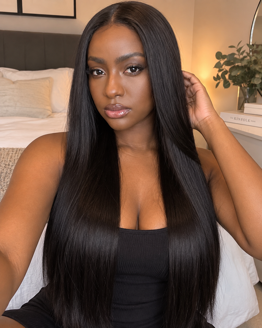 Aurora Front Lace Glueless Sleek Straight Natural Black 100% Human Hair Wig