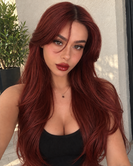 Aurora HD Lace Glueless Layered Dark Copper Red 100% Human Hair Wig
