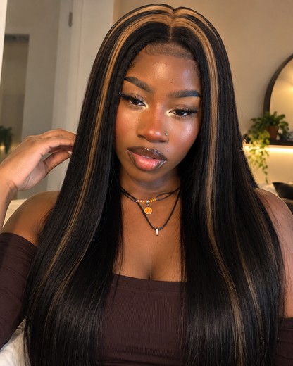 Aurora Front Lace Glueless Brown Layers Natural Black 100% Human Hair Wig