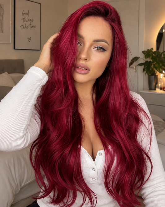 Aurora Front Lace Glueless Layered Wavy Burgundy 100% Human Hair Wig