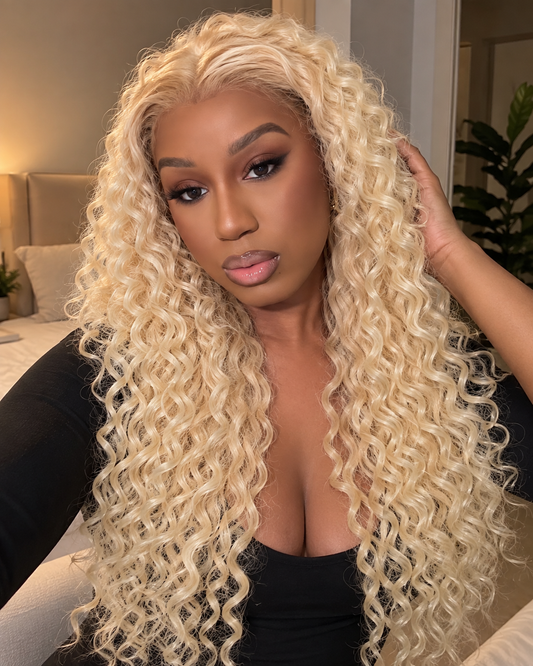 Aurora Front Lace Glueless Kinky Curly Blonde 100% Human Hair Wig