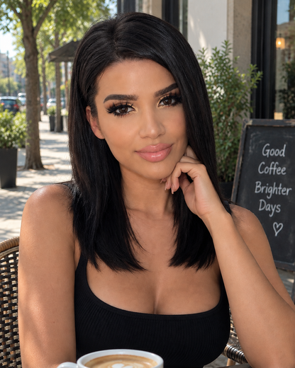 Aurora Front Lace Glueless Straight Black Bob 100% Human Hair Wig