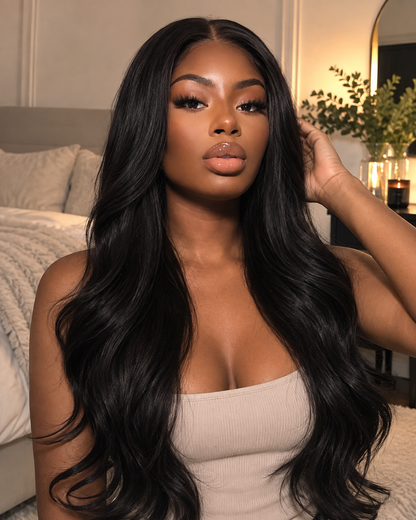 Aurora Front Lace Glueless Soft Loose Waves Natural Black 100% Human Hair Wig