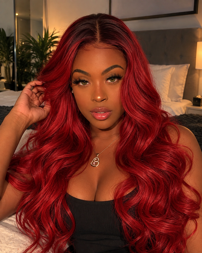 Aurora Front Lace Glueless Layered Curly Red 100% Human Hair Wig