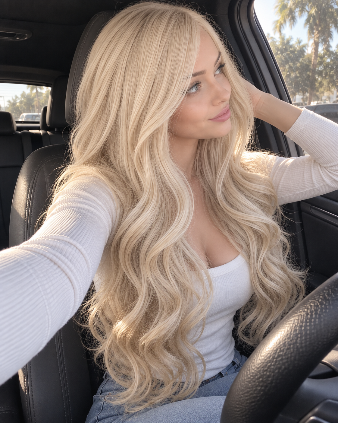 13x6 HD Lace Ivory Blonde Glueless Wig With Loose Hollywood Waves 100% Real Hair