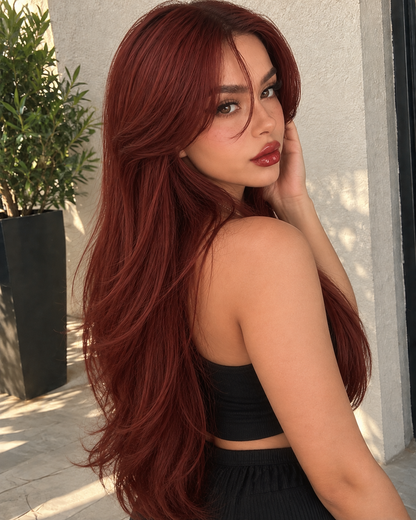 Aurora HD Lace Glueless Layered Dark Copper Red 100% Human Hair Wig