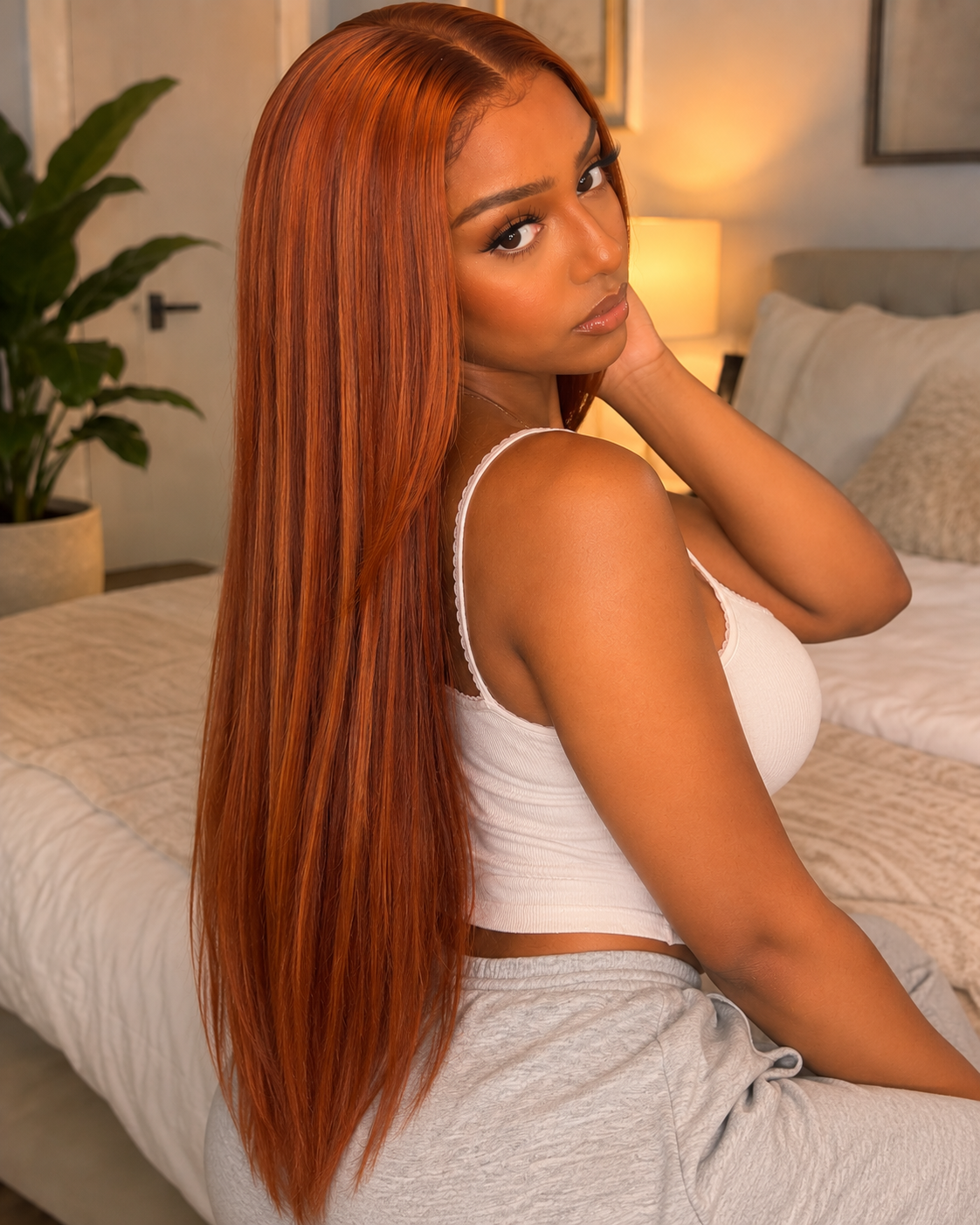 Aurora Lace Front Glueless Silky Straight Red 100% Human Hair Wig