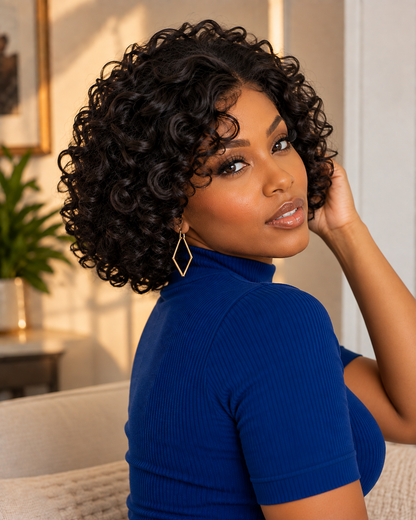 Aurora Front Lace Glueless Voluminos Bob Natural Black 100% Human Hair Wig