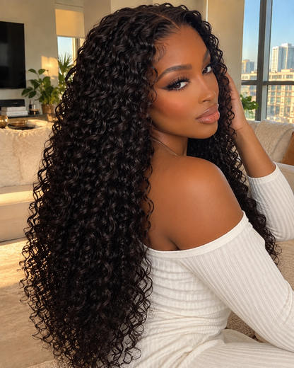 Aurora Front Lace Glueless Tight Curly Natural Black 100% Human Hair Wig