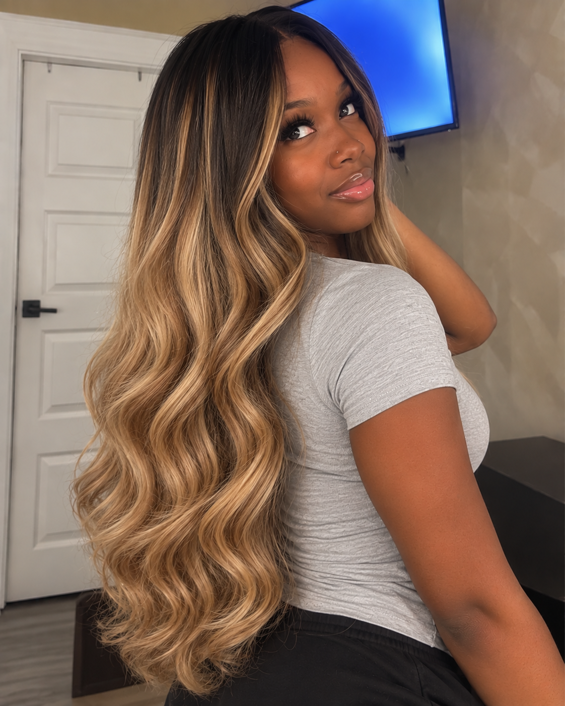 Aurora Front Lace Glueless Brown Highlight 100% Human Hair Wig