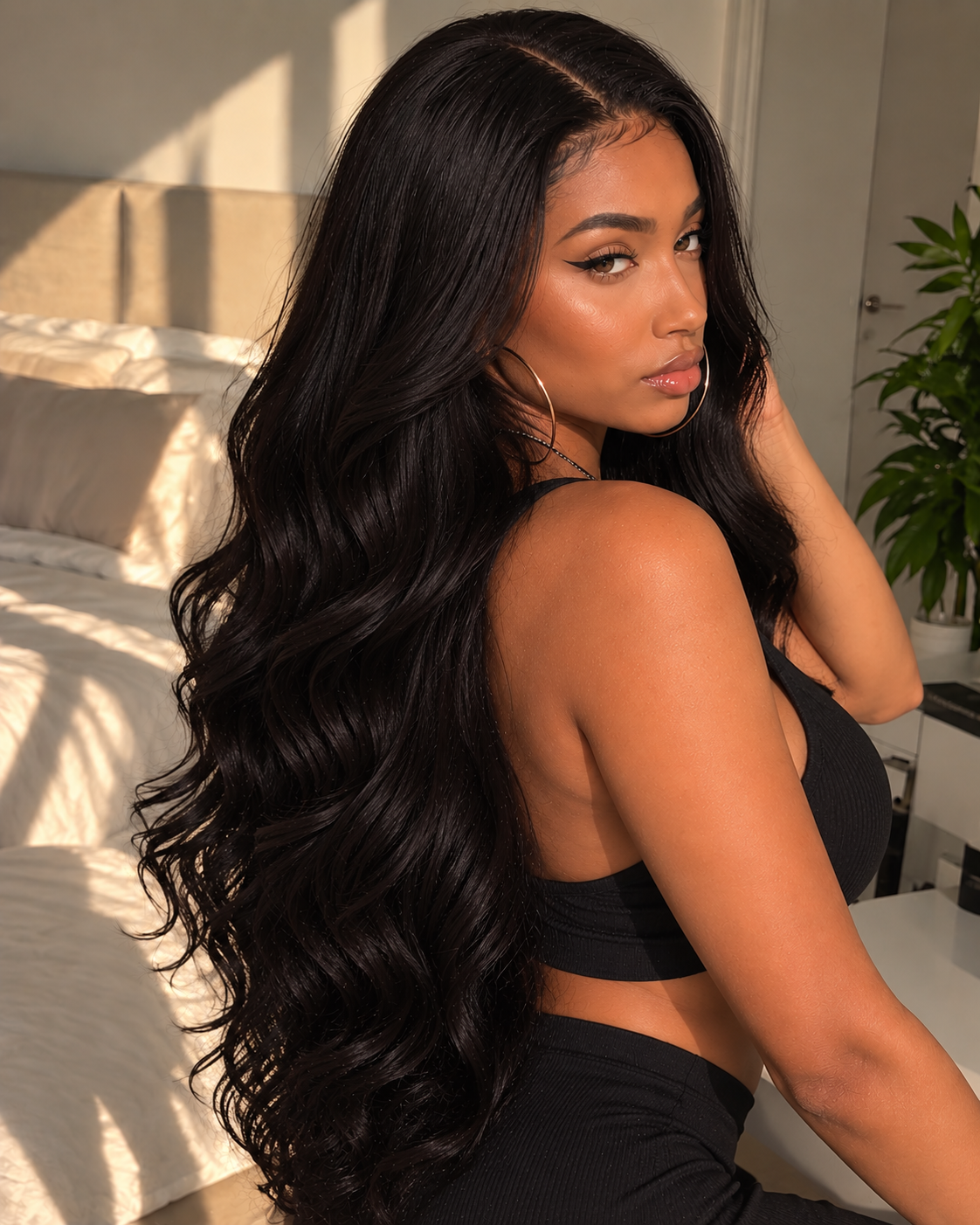 Aurora HD Lace Glueless Layered Wavy Natural Black 100% Human Hair Wig