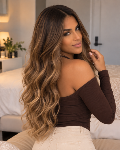 Aurora Front Lace Glueless Loose Waves Highlight 100% Human Hair Wig