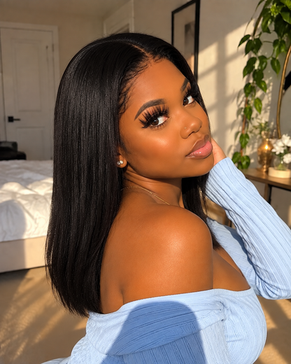 Aurora Front Lace Glueless Straight Medium Natural Black 100% Human Hair Wig