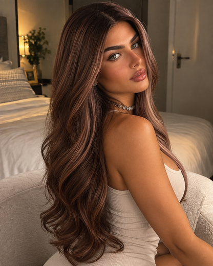 Aurora HD Lace Glueless Layered Wavy Brown 100% Human Hair Wig