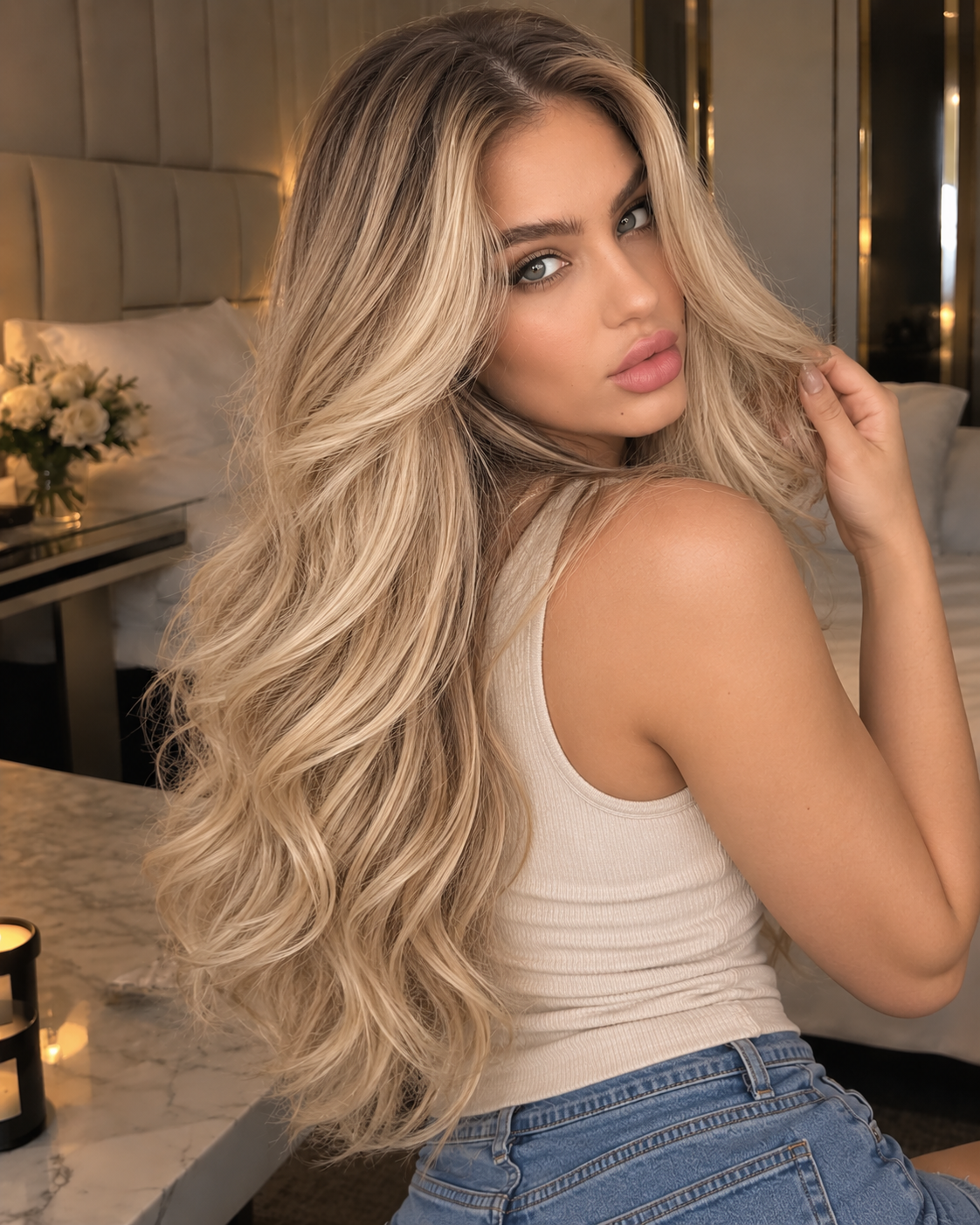 Aurora Front Lace High Volume Loose Waves Blonde 100% Human Hair Wig
