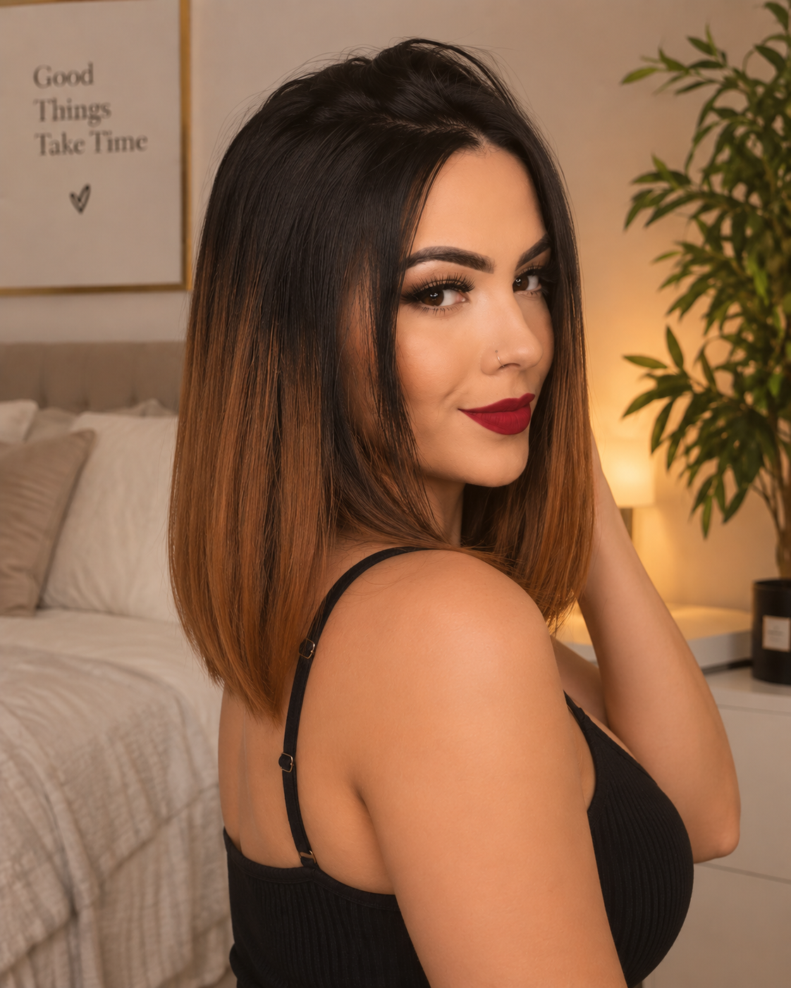 Aurora HD Lace Glueless Ombre Black Copper Brown Bob 100% Human Hair Wig