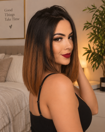 Aurora HD Lace Glueless Ombre Black Copper Brown Bob 100% Human Hair Wig