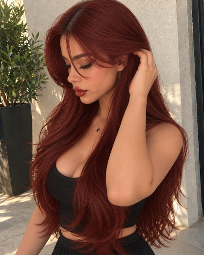 Aurora HD Lace Glueless Layered Dark Copper Red 100% Human Hair Wig