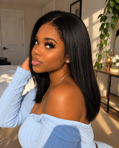 Aurora Front Lace Glueless Straight Medium Natural Black 100% Human Hair Wig