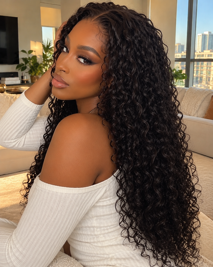 Aurora Front Lace Glueless Tight Curly Natural Black 100% Human Hair Wig