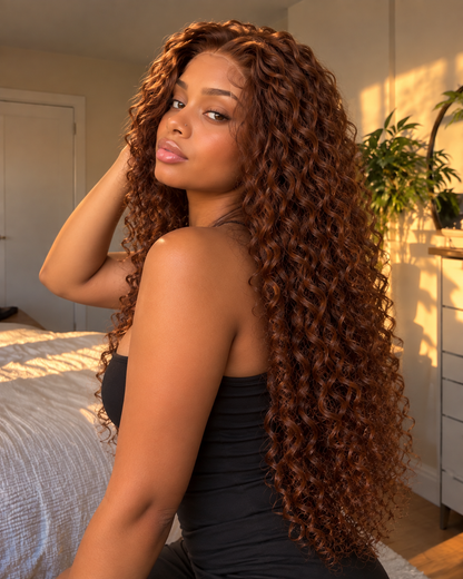 Aurora Front Lace Glueless Tight Curly Brown 100% Human Hair Wig