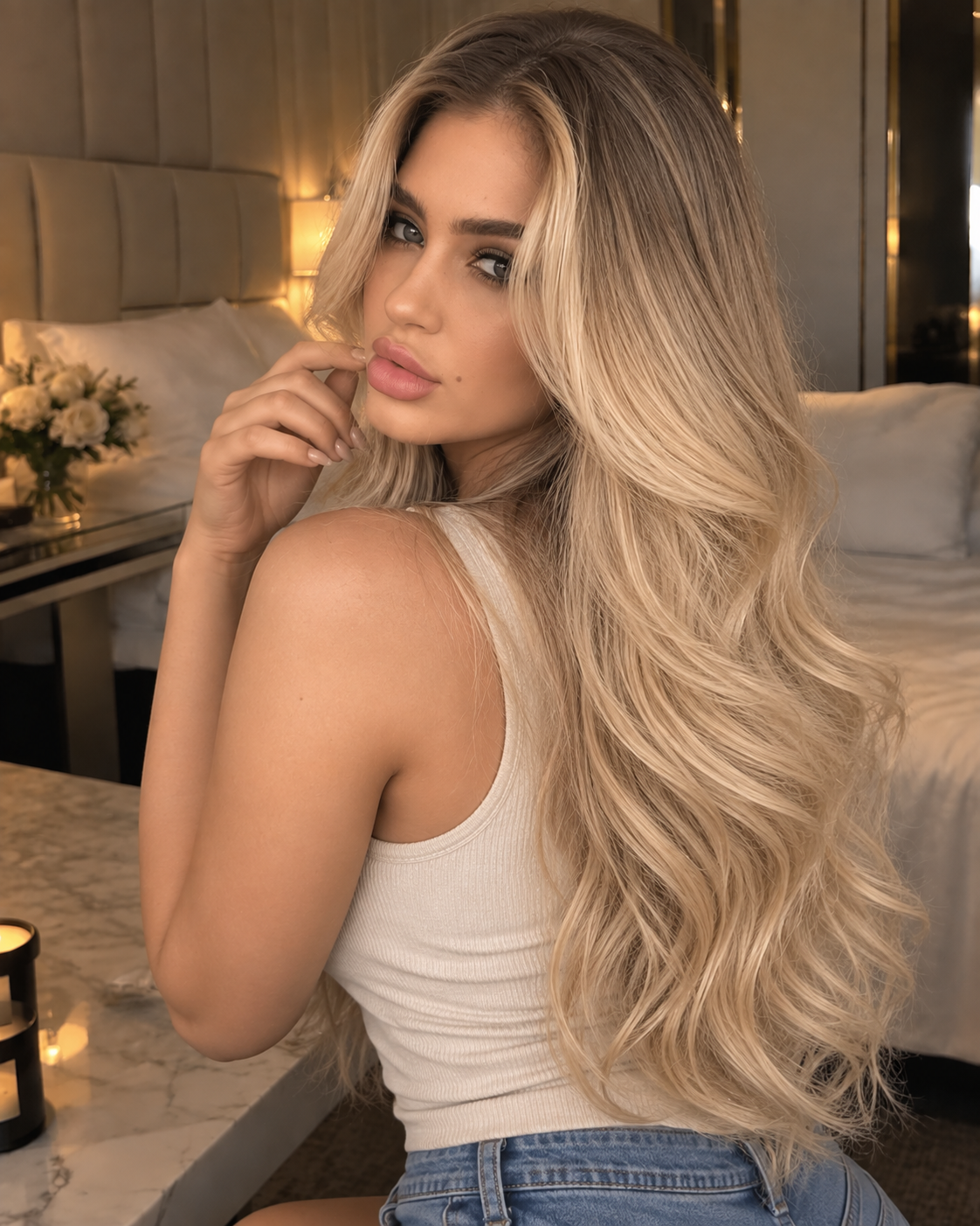 Aurora Front Lace High Volume Loose Waves Blonde 100% Human Hair Wig