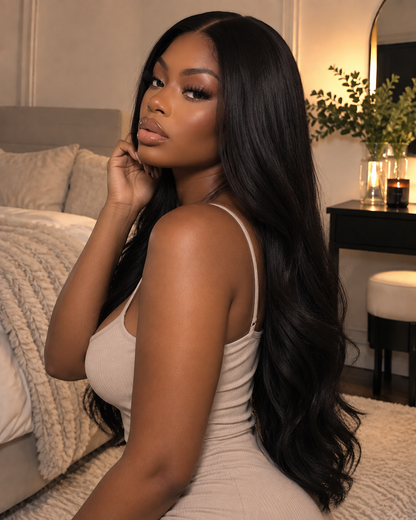 Aurora Front Lace Glueless Soft Loose Waves Natural Black 100% Human Hair Wig