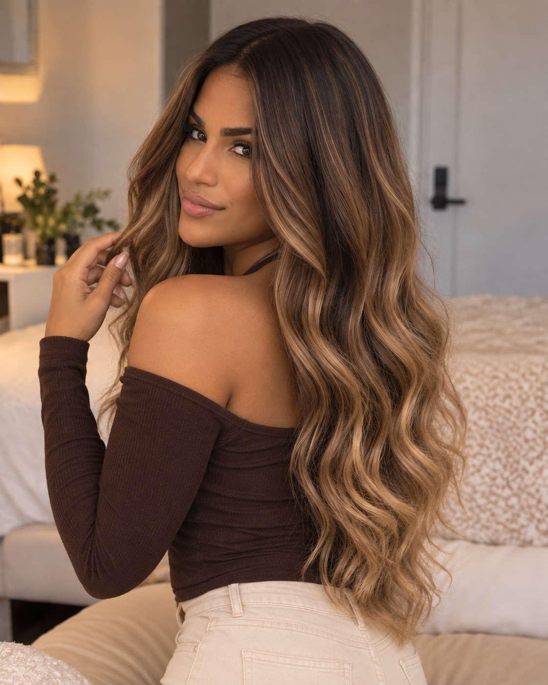 Aurora Front Lace Glueless Loose Waves Highlight 100% Human Hair Wig