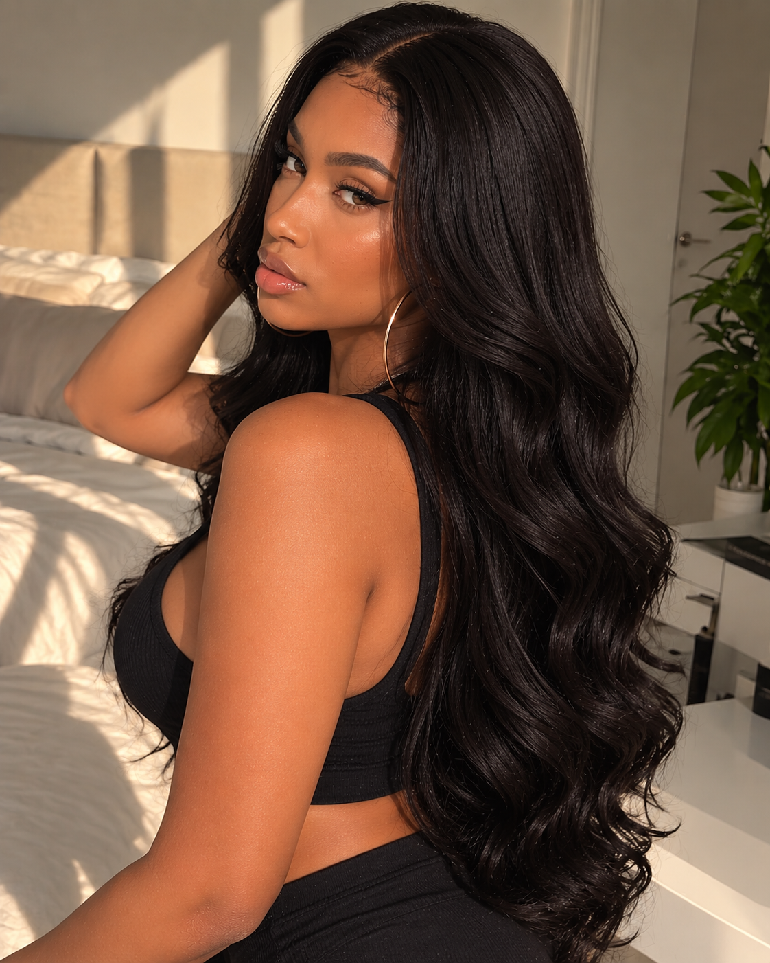 Aurora HD Lace Glueless Layered Wavy Natural Black 100% Human Hair Wig