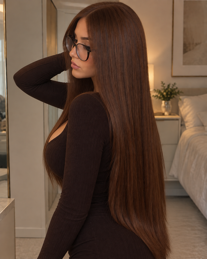 Aurora Front Lace Glueless Straigh Brown 100% Human Hair Wig
