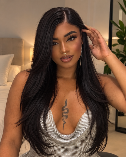 Aurora HD Lace Glueless Layered Straight Natural Black 100% Human Hair Wig