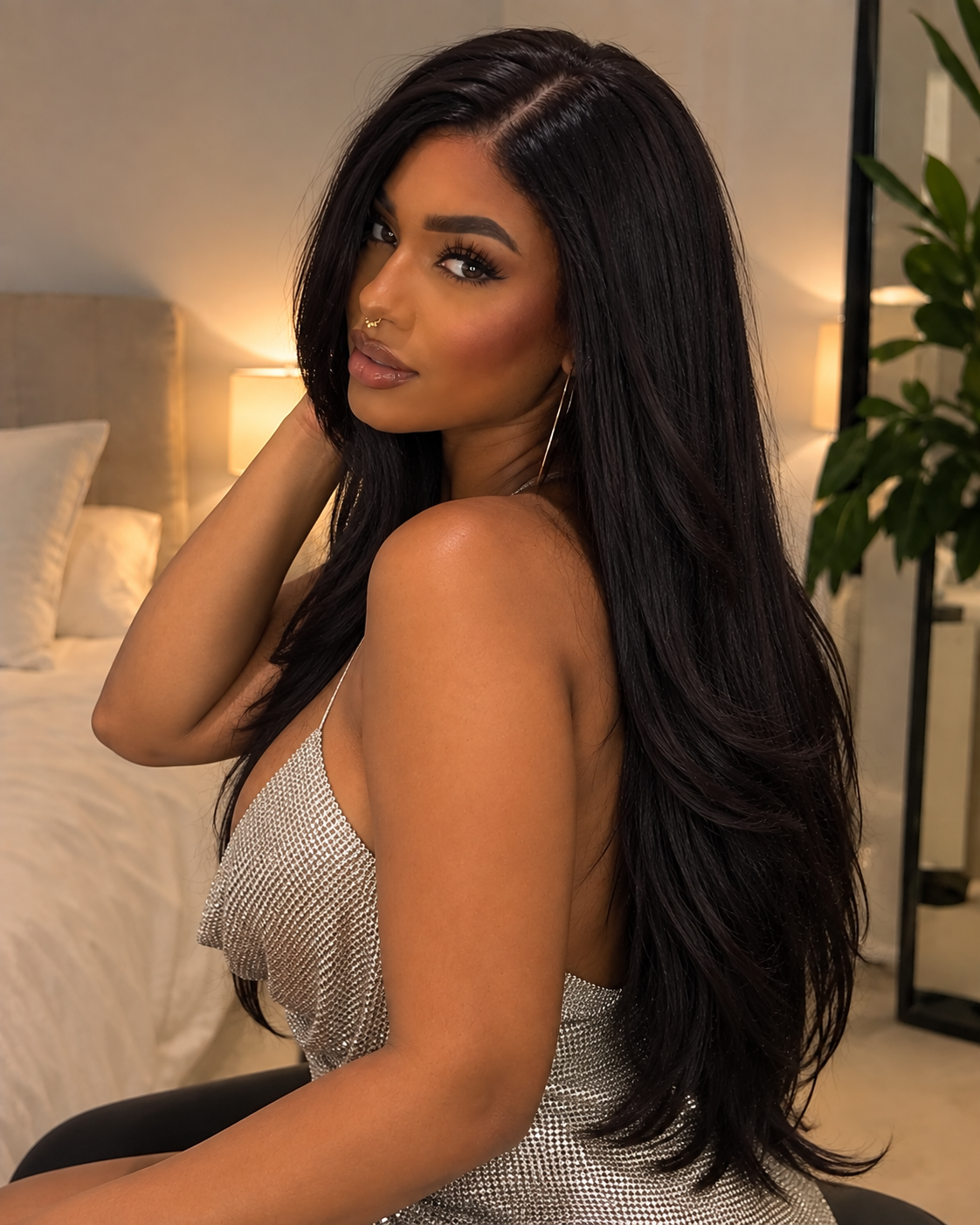 Aurora HD Lace Glueless Layered Straight Natural Black 100% Human Hair Wig